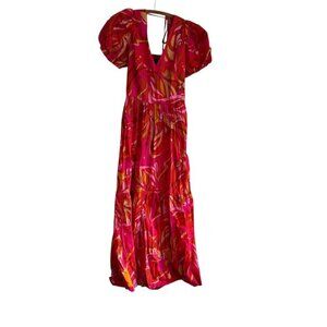 1.State NWT Multicolored  Puff Sleeve Tiered Maxi Dress Size Medium